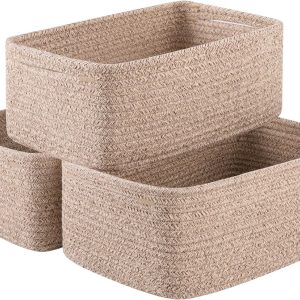 3 Pack Small Storage Baskets for Organizing, Cute Woven Decorative Gift Baskets for Shelves, Mini Closet Organizer Bins with Handles, 11.81''Lx7.87''Wx4.72''H-Brown