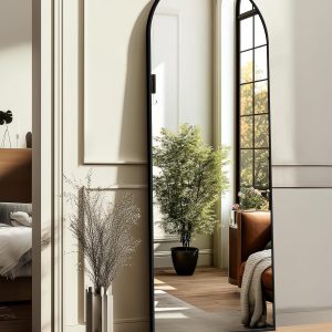Arched Full Length Mirror, 56"x15" Standing Body Mirror for Wall, with Aluminum Alloy Frame for Bedroom, Living Room, Dressing Room(Black)