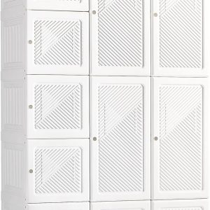 HOMCOM Portable Wardrobe Closet, Folding Clothes Storage Organizer with 8 Cube Compartments, 2 Hanging Rods, 11 Magnet Doors, White