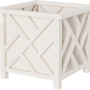 Lattice Design Outdoor Planter Box - 14.75” Square 13” Tall White Plant Pot - Decorative Plant Pots for Front Porch Decor - Flower Pots Outdoor Planters for Porch Patio or Garden Decor by Pure Garden