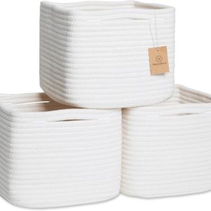 NaturalCozy Storage Cubes 9”x9”x7”Cotton Rope Woven Baskets for Organizing 3-Pack | 9 Inch Cube Storage Bin | Small Basket for Shelf Nursery, Pantry, Decorative Plant, Bathroom Closet, Toy Gift